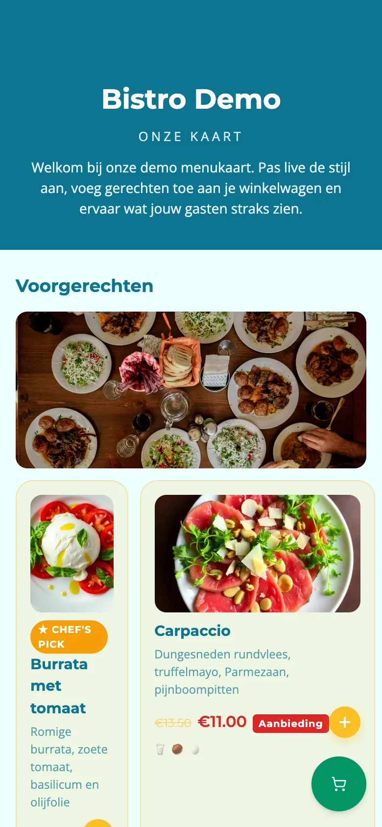 Voorbeeldkaart Bistro Demo in het sjabloon Strand Tegel, in lichte zandkleuren